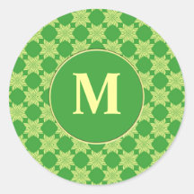 Seamless green leafy pattern round stickers