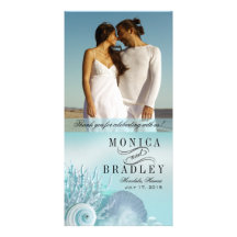 Seashell Dreams Beach Wedding Thank You aqua Photo Card