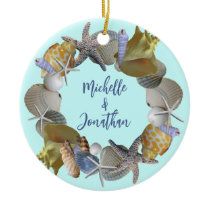 Seashell Wreath Names and Year Ornament