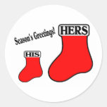 Seasons Greeting (His/Hers Stockings) Round Sticker