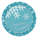 Season's Greetings Blue Snowflake Stickers