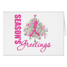 Season's Greetings Pink Ribbon Tree Greeting Cards