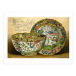 Season's Greetings Vintage China Dishes Victorian Postcard