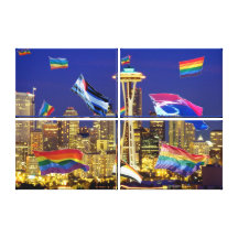 Seattle Flying Pride Flags Quad on Canvas Stretched Canvas Prints