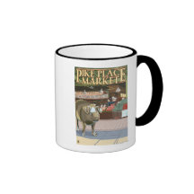 SeattleFish Toss and Bronze Pig at Pike Place Coffee Mugs