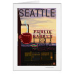 SeattlePike Place Market Sign and Water View Greeting Cards