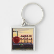 SeattlePike Place Market Sign and Water View Keychain