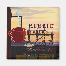 SeattlePike Place Market Sign and Water View Refrigerator Magnet