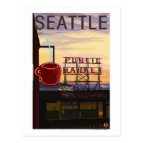 SeattlePike Place Market Sign and Water View postcards