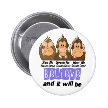 See Speak Hear No Stomach Cancer 3 Pinback Button