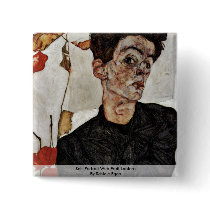 Self-Portrait With Fruit Lantern By Schiele Egon Pinback Buttons