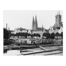 Selling wood on the River Trave, Lubeck, c.1910 Post Card