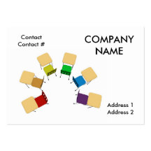 semi circle of colourful desks business cards