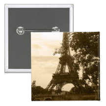 Sepia Eiffel Tower Pinback Button