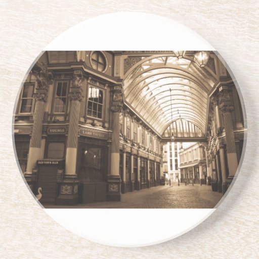Sepia image Of Leadenhall Market London Beverage Coasters