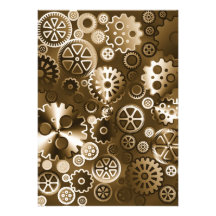 Sepia metallic gears personalized invites