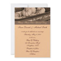 Sepia Pumpkins In Wagon Fall Wedding Invitation