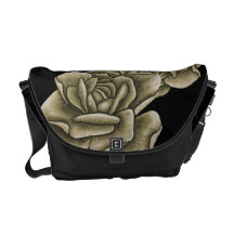 Sepia Vintage Rose on Black Commuter Bag