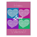 Sequined hearts pop art style greeting card