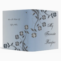 Serene and Silver Floral Swirl Recipe Book 3 Ring Binders