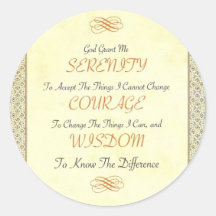 Serenity Poem with Gold Border Round Sticker