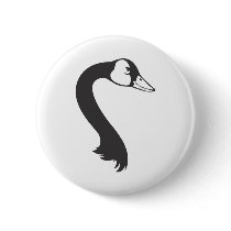 Serious Canada Goose Bird in Black and White Pinback Button