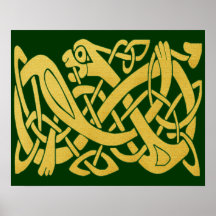 Serpent d'or celtique sur l'affiche vert-foncé