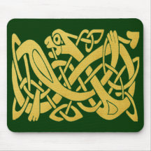Serpent d'or celtique sur Mousepad vert-foncé Tapis De Souris