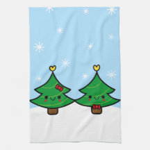 Serviettes adorables de couples d'arbre de Noël de Linge De Cuisine