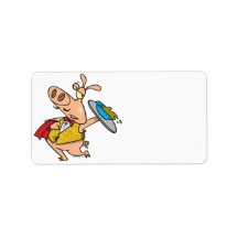 serving pig slop waiter cartoon personalized address label