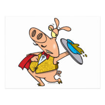 serving pig slop waiter cartoon postcard