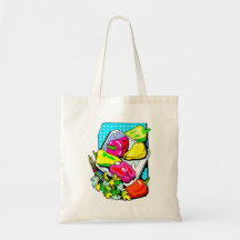 Several peppers and veggies graphic canvas bags