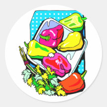 Several peppers and veggies graphic round stickers