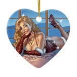 Sexiest Holiday Christmas Pinup Blonde by Al Rio ornaments