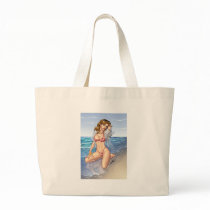 Sexy Bikini Beach Pinup Girl Art by Al Rio Canvas Bag