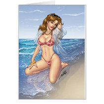 Sexy Bikini Beach Pinup Girl Art by Al Rio Card