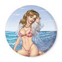 Sexy Bikini Beach Pinup Girl Art by Al Rio Fridge Magnet