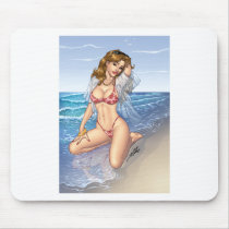 Sexy Bikini Beach Pinup Girl Art by Al Rio Mousepad