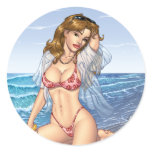 Sexy Bikini Beach Pinup Girl Art by Al Rio Sticker