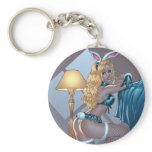 Sexy Blonde Lingerie Bunny Pinup Girl by Al Rio keychains