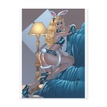 Sexy Blonde Lingerie Bunny Pinup Girl by Al Rio Postcards