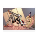 Sexy Blonde Lingerie Girl with Feather by Al Rio postcards
