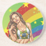 Sexy Brazilian Girl wearing  Brazil Flag + Rainbow coasters