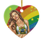 Sexy Brazilian Girl wearing  Brazil Flag + Rainbow ornaments