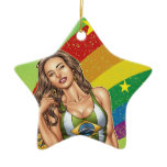 Sexy Brazilian Girl wearing  Brazil Flag + Rainbow ornaments