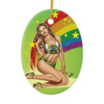 Sexy Brazilian Girl wearing  Brazil Flag + Rainbow ornaments