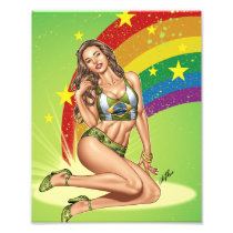 Sexy Brazilian Girl wearing  Brazil Flag + Rainbow Photo Print