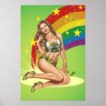 Sexy Brazilian Girl wearing  Brazil Flag + Rainbow Posters