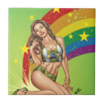 Sexy Brazilian Girl wearing  Brazil Flag + Rainbow tiles