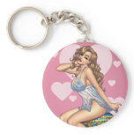 Sexy Brunette Lingerie Pin-up Girl by Al Rio keychains